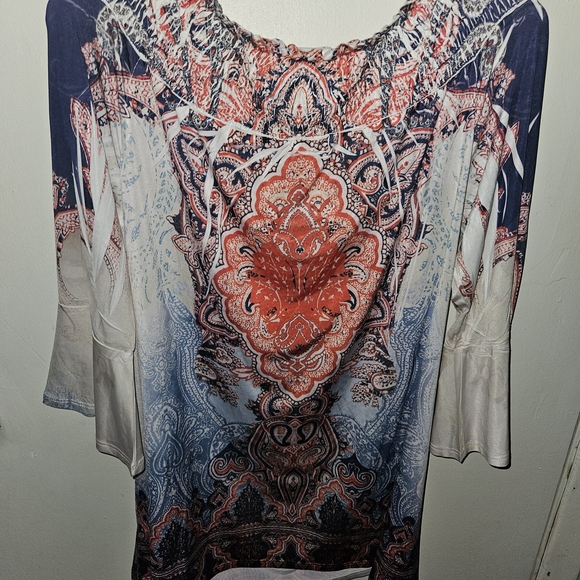 Reba Women's Blue and Red Patterned Blouse - Picture 3 of 3